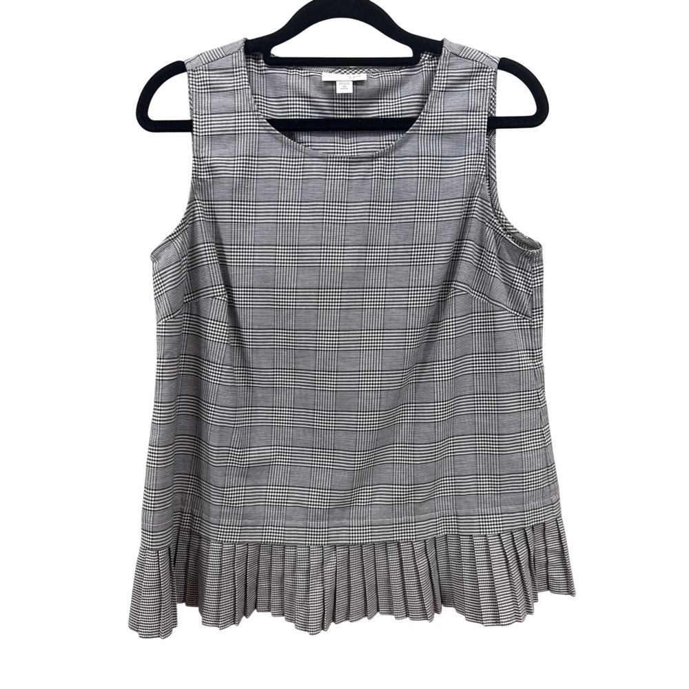 J. Jill Grey Glen Plaid Pleated Peplum Sleeveless Shell Top XS Petite